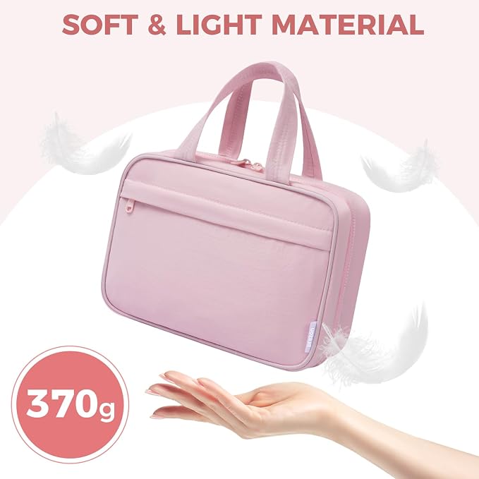 Toiletry Bag for Women, Portable Hanging Organizer, 4 Leakproof Compartments for Full-Sized Conditioners, Brush Sets, Makeup Accessories, Visible and Easy to Access, M, pink