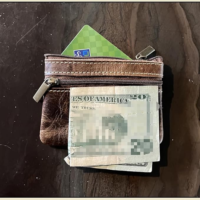 Hibate Green Small Leather Coin Purse Change Pouch for Women Men Kids with Zip Key Ring