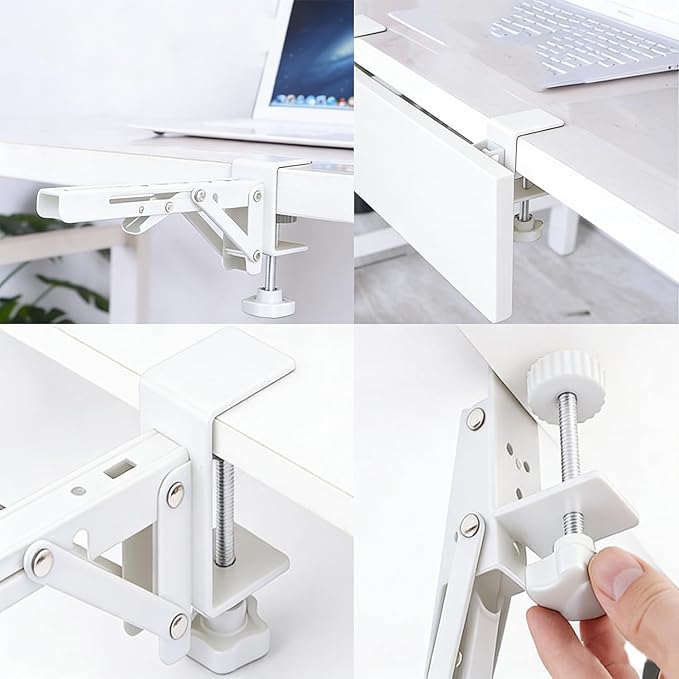 Under Desk Keyboard Tray Support Bracket Adjustable Desktop Extension Board Stand Clamp-on Keyboard Holder Arm Rest Tray Extension Plate Support Rack for Desk, NO Board/Tray, 1 Set (Style02-White)