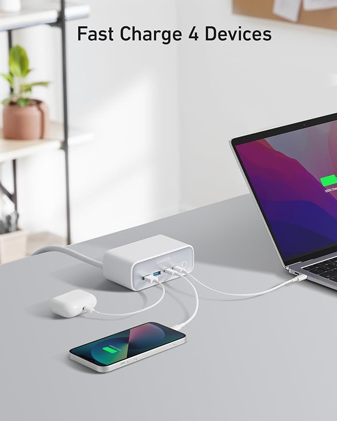 Anker 525 Charging Station, 7-in-1 USB C Power Strip for iphone13/14, 5ft Extension Cord with 3AC,2USB A,2USB C,Max 65W Power Delivery Desktop Accessory for MacBook Pro, Home, Office (Aurora White)