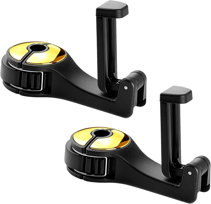 Hidden car purse hook and phone holder purse hook purse holder for car car seat back hooks Automotive seat back organizer headrest hooks for bags and purse (Gold, 2)