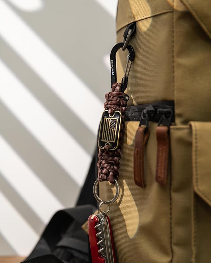 Paracord Keychain Braided Rope Key Chain w/USA Flag Carabiner Hook Clip for Men Women Keys Backpack Belt Camping