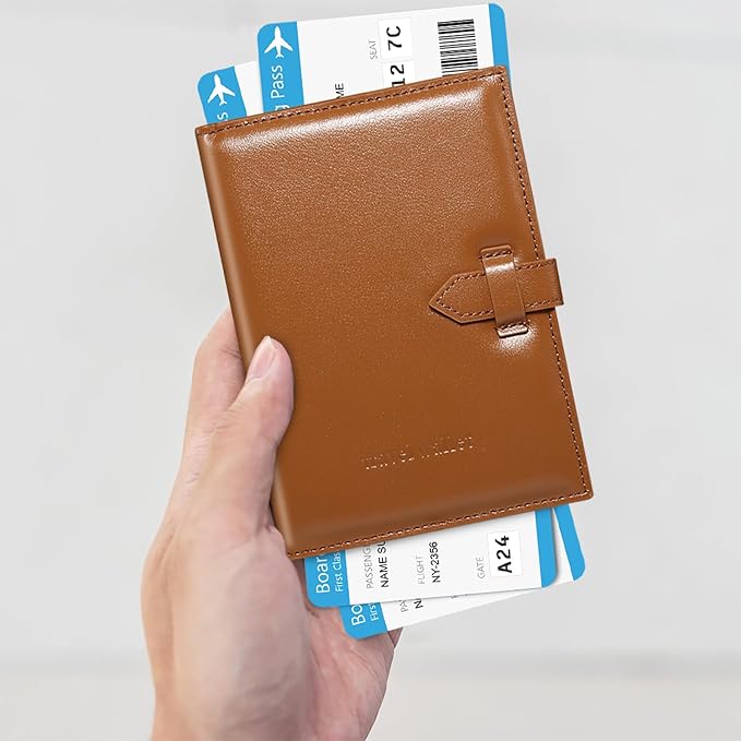 Passport Holder for Travel Essentials, Passport Wallet Cover Card holder Case for Travel Must Haves Accessories, Passport Book Holders for Women and Men, Brown