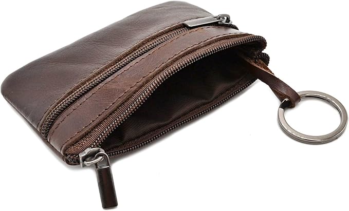 Freezx Women Genuine Leather Coin Pouch Zip Mini Purse Wallet Key Chain Double Zipper