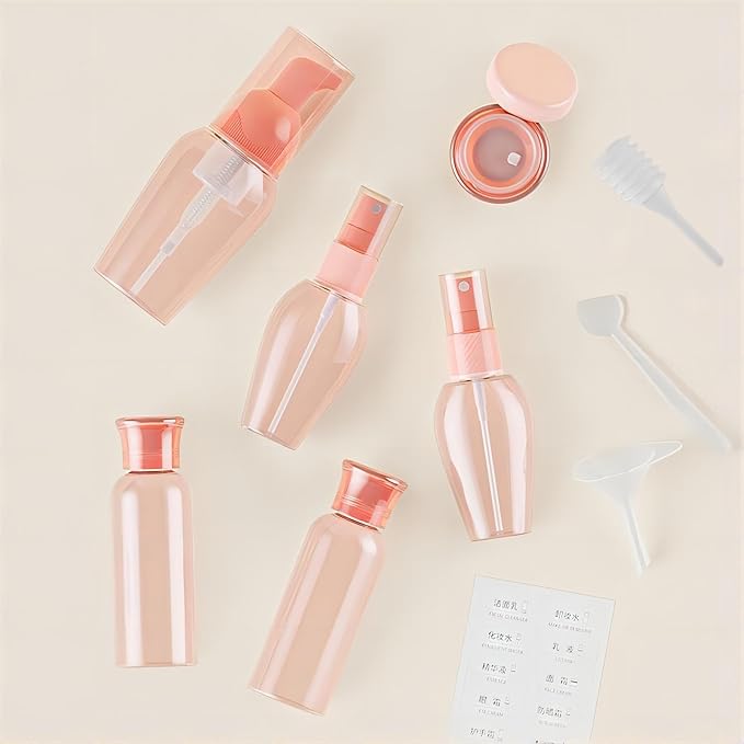 Valentines Day Gifts for Her Travel Size Spray Bottles Travel Bottles TSA Approved Small Travel Containers Leakproof for Shampoo Lotion with Funnel Pipette Spatula Labels (Pink)