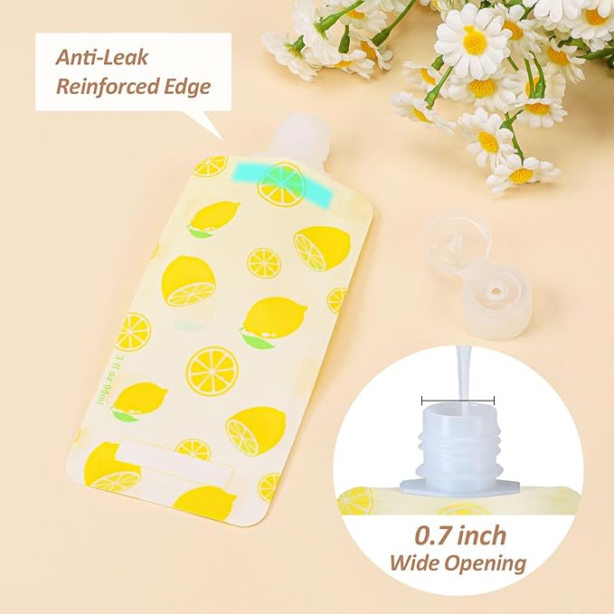 PACKISM 13 Pack Travel Pouches for Toiletries, 3 oz TSA Approved Liquid Containers, Leak Proof Squeeze Bags for Cruise & Camping, Space Saving Refillable Carriers, Brilliant Yellow Lemon