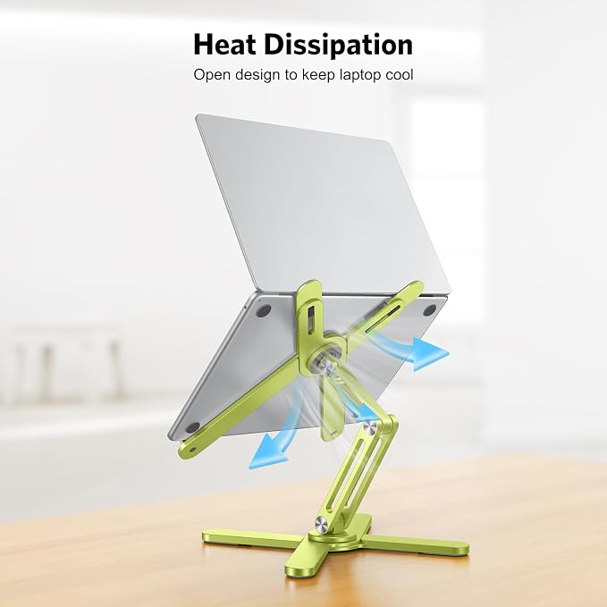 OMOTON 360° Rotating Laptop Stand Riser for Desk, Ergonomic Foldable Computer Stand Adjustable Height Angles for Collaborative Work, Easy Storage Fit Macbooks,All Laptops up to 16 inches, Citron