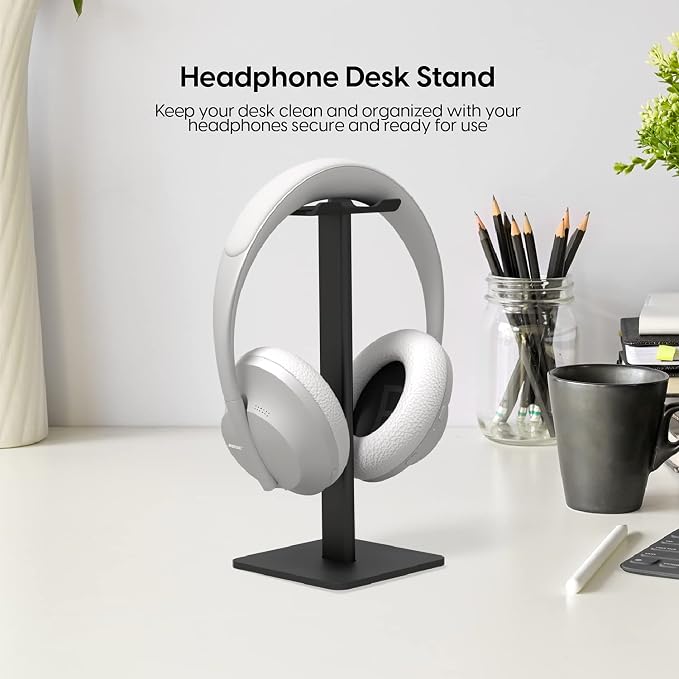 TalkWorks Headphone Stand Holder-Desktop Headset Stand Organizer and Tabletop Space Saver for Home, Office and Gaming Room - Sleek Design, Easy Assembly and Durable Non-Slip Base,Black