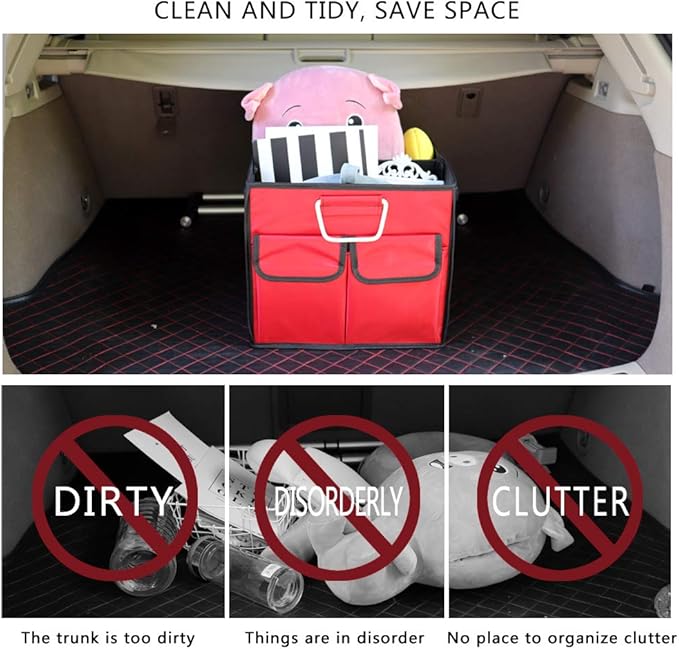 Car Trunk Organizer Collapsible Portable Multi Compartments Organizer with Non Slip Straps for SUV Truck Auto Vehicle Car Auto Minivan(Small without cover, Red)
