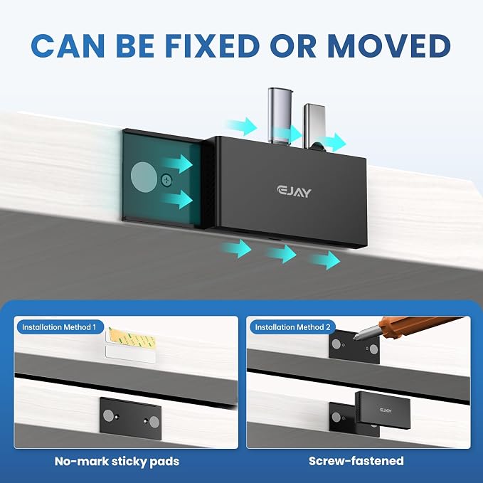 EJAY 4 Port Magnetic USB C Hub, 5Gbps Mountable Data Splitter with 59in Cable, Under Desk USB Hub with Mount, Magnetic Desktop Extender for PC Mac, Black