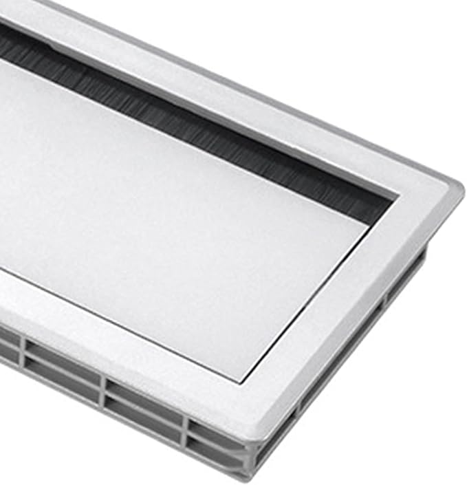 Cable Box Wire Organizer Cable Management Box Wire Holder Flip Brush Aluminum Alloy PP Dustproof Embedded Design Suitable for Office Desk, Silver