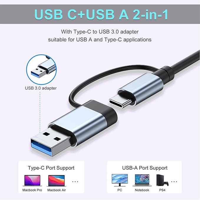 USB C Hub USB Hub 3.0, VIENON Aluminum 8 in 1 USB Extender with SD/TF Card Reader, 3.5mm Aux Headphone Jack for MacBook Pro Air and More PC/Laptop/Tablet Devices