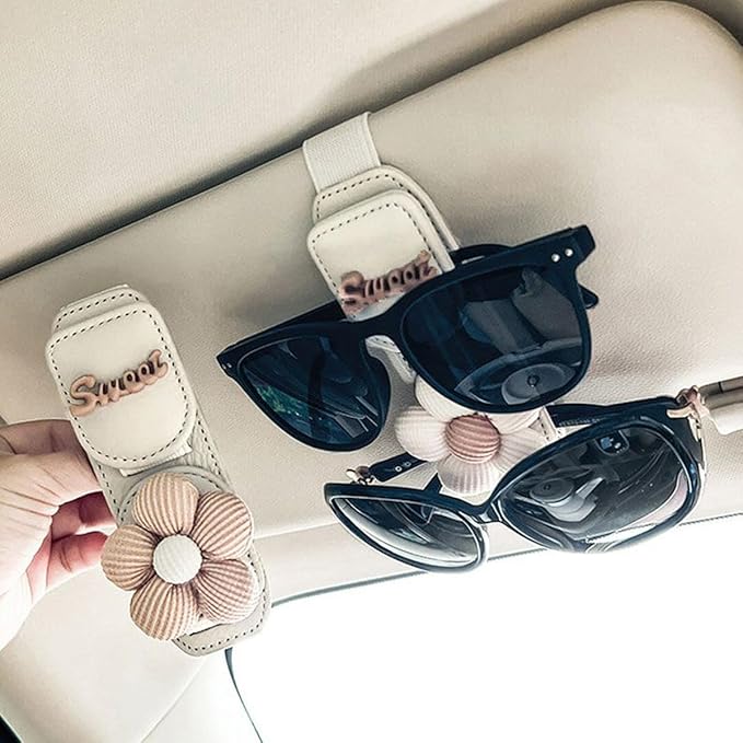 UNICOLD Magnetic Sunglasses Holder for Sun Visor, Double Position Genuine Leather Eyeglass Clip, Car Organizer