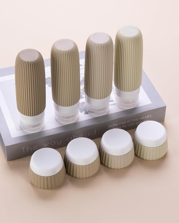 Mrsdry Travel Bottles for Toiletries 8 Pack, Tsa Approved Travel Size Toiletries 3 oz, Travel Containers for Toiletries, with Clear Bag, Leak Proof Silicone Squeezable Travel Essentials Creams Jars