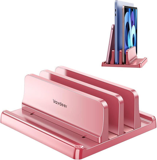 Vaydeer Vertical Laptop Stand for Desk, Dual Slots Plastic Laptop Holder with Space Saving 4-in-1 Design, Adjustable Laptop Stand Supports MacBook, Chromebook, Surface, Dell (Pink Rose)