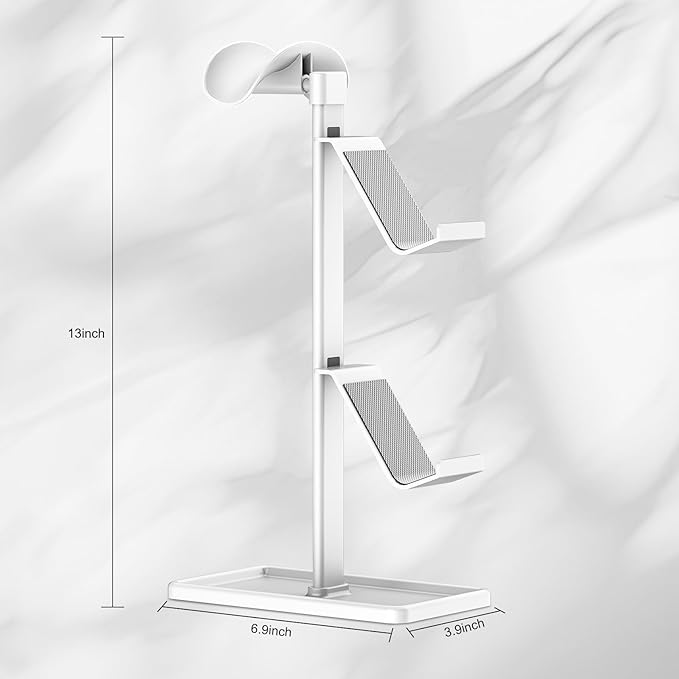 Controller Holder, Headphone Stand, Gaming Controller Stand for Xbox PS5 PS4 Switch, Headset Holder with Storage Organizer, Universal Desk Game Accessories (White)