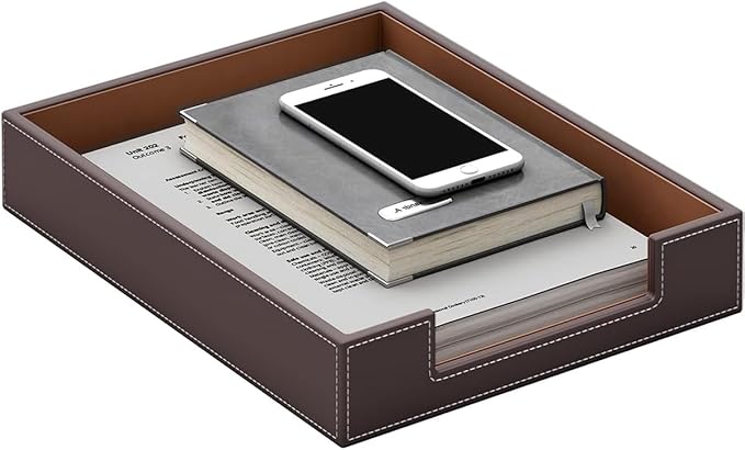 Leather Letter Tray, VOYUTHY Elegant Desk Organizer for Office Supplies, Mail, Paper, File, Magazine, Perfect Office Organization for Desktop (Brown)