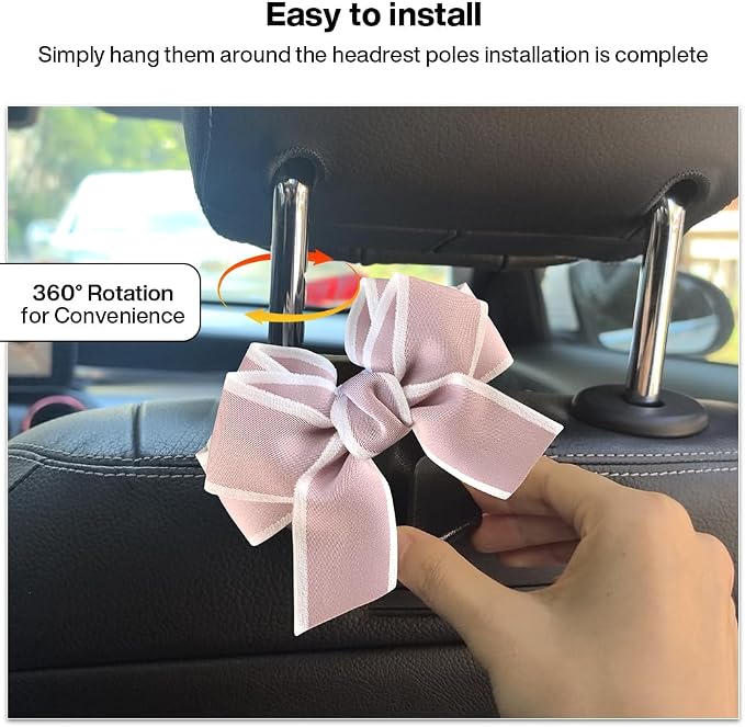2 Pack Car Seat Headrest Hook, Auto Seat Hook Hangers Storage Organizer Interior Accessories for Handbag Clothes Coats Grocery Bags (Pinkish-white)