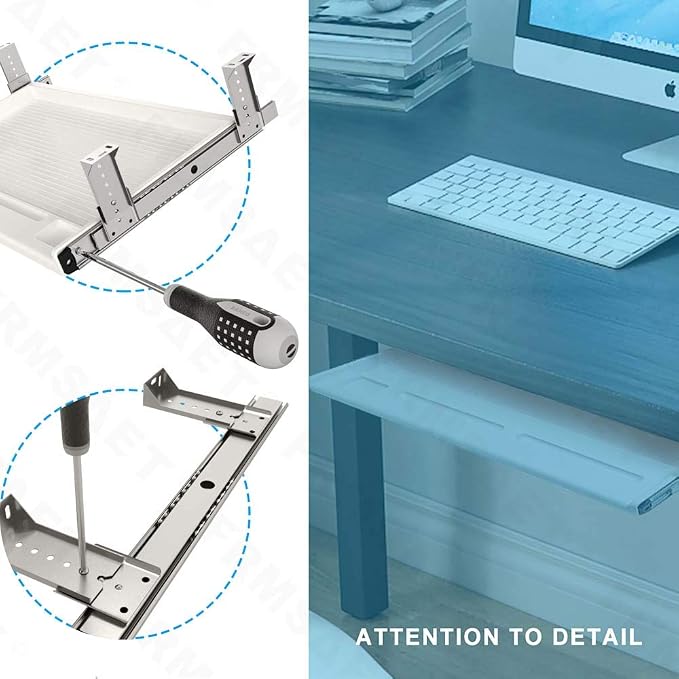 FRMSAET Office Furniture Accessories Keyboard Drawer Under Desk Multipurpose Tray with Adjustable Height Bracket-for Organize Keyboard,Tool,Pencil,Eraser (Large,Grey)