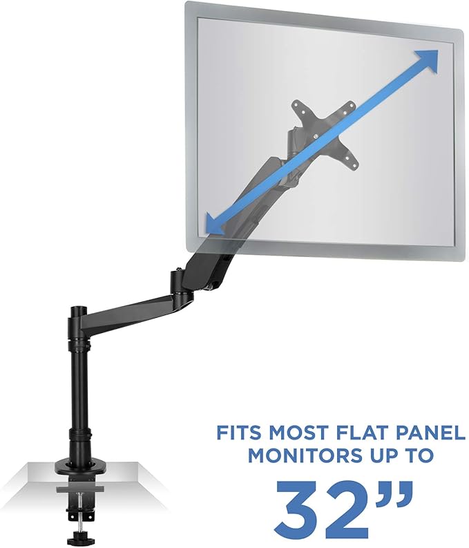 Mount-It! Premium Modular Monitor Desk Mount Arm Stand | Full Motion Gas Spring Arm Fits 19 21.5 24 27 32 Inch Computer Screens with 75 100 VESA Patterns | C-Clamp and Grommet Bases | Black