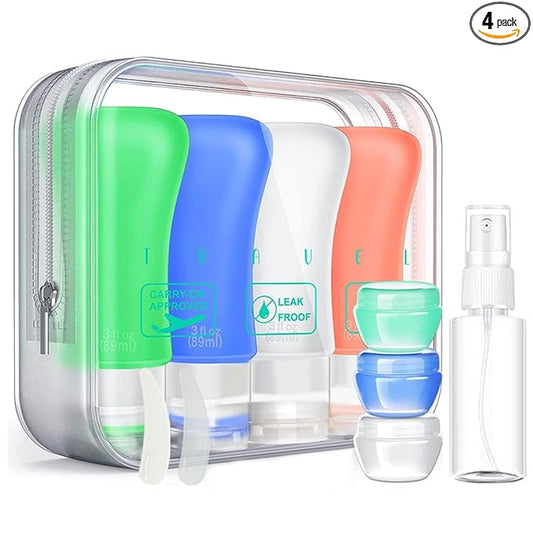 14 Pack Silicone Travel Bottles Set, Leak Proof Travel Size Containers, Perfect For Personal Travel (Green)