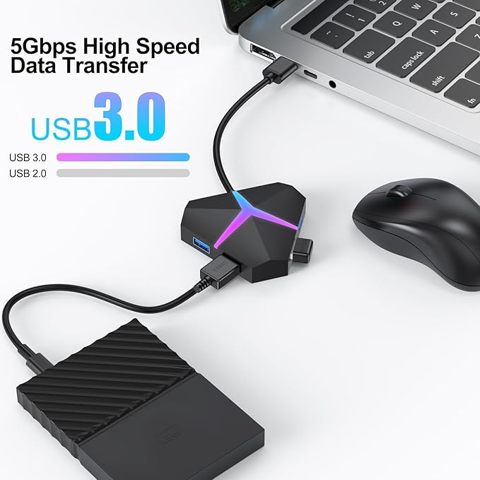 Multi USB Port Hub, 5Gbps High Speed Data Transfer USB 3.0 Multiport Adapter Expander 4 Port, Extra USB Ports Extender for Laptop Mac Computer PC Desktop PS5
