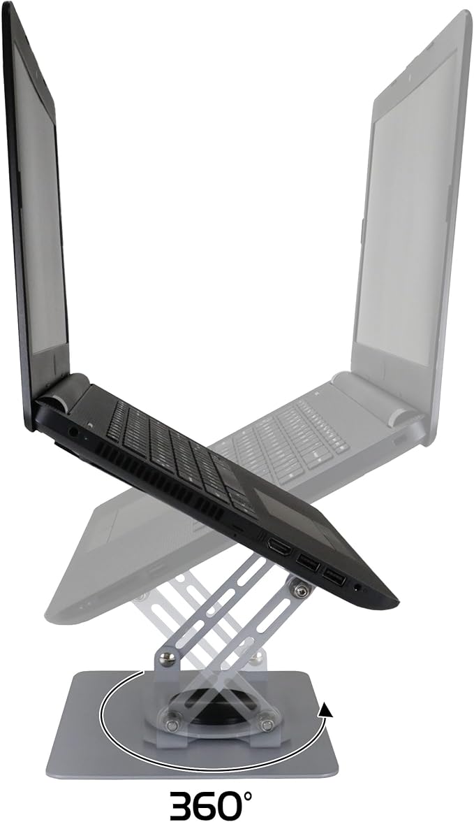 ENHANCE R1 Rotating Laptop Stand with 3 Cable Holders - Adjustable Laptop Riser for Desk, Metal Foldable Laptop Stand, Laptop Cooling Holder Compatible with Dell, Apple, Lenovo Laptops, More - Silver