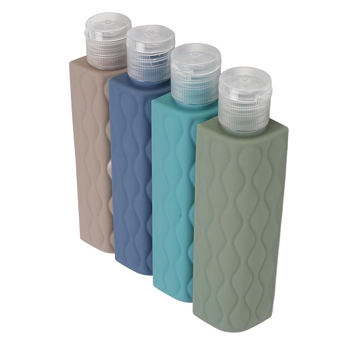 4 in 1 Portable Travel Bottles Set, Leak Proof Silicone Wide Mouth Containers, Brown Series - Durable Silicone Material, Leakproof Design, Ideal for Outdoor Travel (Creamy White Series)