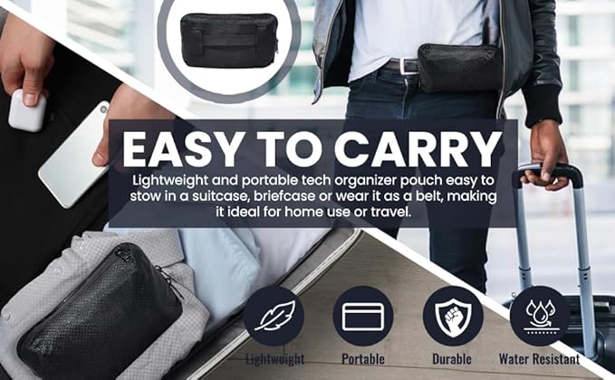 Cable Organizer – Sleek & Weatherproof Back Tech Pouch for Cords, Chargers, and Electronic accessories.