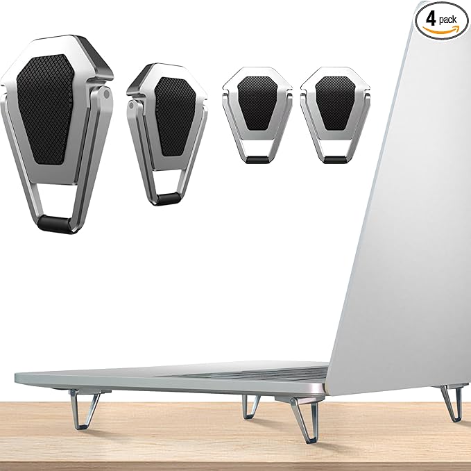 Zinc Alloy Portable Laptop Cooling Pad & Riser - Ergonomic Legs for 12-20 Inch Laptops (Silver, 4pcs)
