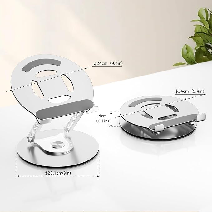 Laptop Stand for Desk Adjustable Computer Stand with 360 Rotating Base Ergonomic Laptop Riser Mount for Desk Foldable Protable Computer Desk Fits with MacBook Pro Air, Round