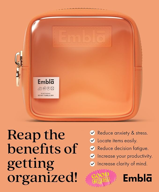 Embla Clear Small Makeup Bag for Purse Cute Mini Make Up Nylon Organizers Tiny Cosmetic Bags for Women Girls Little Toiletry Travel Pouches Zipper Skincare Pouch Organizer Orange