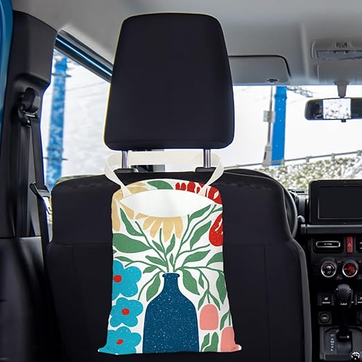 Boho Flower Car Trash Can, Car Trash Bag Hanging, Waterproof Cars Back Seat Hanging Organizer and Storage Trash Bags for Vehicle Travelling Camping