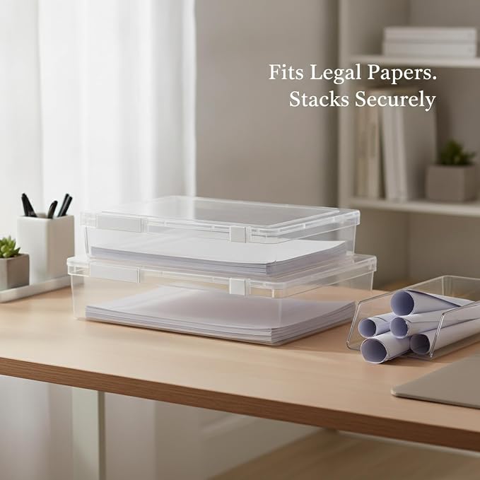 Easy-Access Stackable File Box with Lid, White PP Plastic Document Organizer for Legal Size Papers, Desktop Storage Bin (1 Pack)