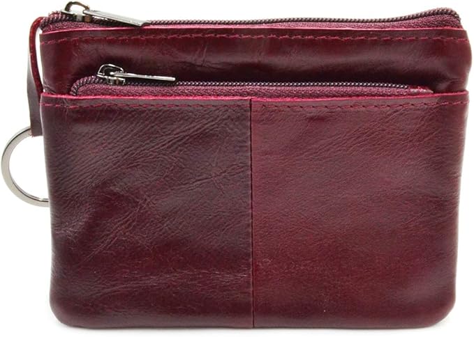 Freezx Women Genuine Leather Coin Pouch Zip Mini Purse Wallet Key Chain 3 Zipper