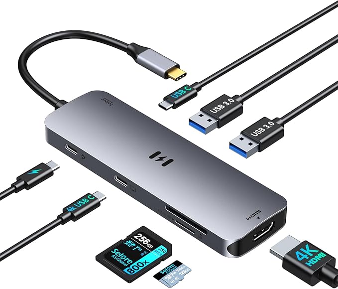 USB-C Hub HDMI Adapter for MacBook Pro/Air, 8-in-1 USB-C Video Hub with HDMI 4K@60Hz, SD/TF, USB-C Data Port, 100W PD, USB 3.0, USB-C Dongle Compatible with Dell XPS/Lenovo Thinkpad/HP/Surface/Yoga
