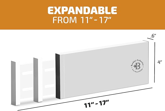 6-Pack Drawer Dividers 4 Inch High, 11??17" Adjustable Bamboo Organizers Large Expandable Drawer Separators for Cloths, Dresser, Bedroom, Bathroom, Baby Drawer, Office & Kitchen Utensils (White)
