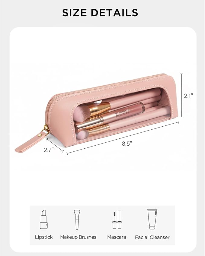 LETGO 2Pack Clear Makeup Bags Set,Clear Travel Makeup Brush Holder,Portable Leather Pencil Case Holder Travel Toiletry Bag for Women (Chic Pink)