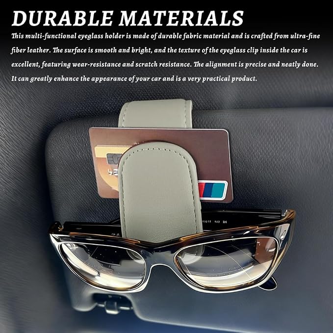 Sunglass Holder for Car, Car Sunglass Holder, Magnetic Leather Sunglasses Holder and Ticket Card Clip, Auto Multi-Functional Sun Visor Eyeglass Holders for SUV Pickup Truck (Light Beige)