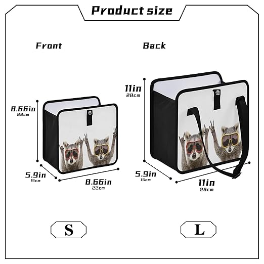 Funny Raccoons Sunglasses Animal Foldable Hanging Car Trash Bag Bin Auto Garbage Can Leak-Proof Car Organizer(Large)