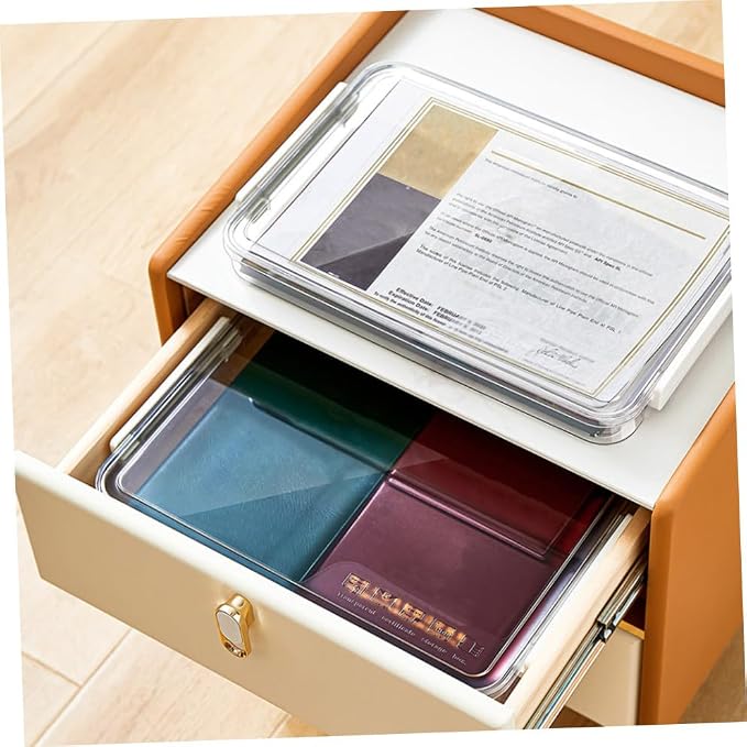 Stackable Small File Storage Box, Document Organizer Tray with Lid for Office and Home Desktop Filing