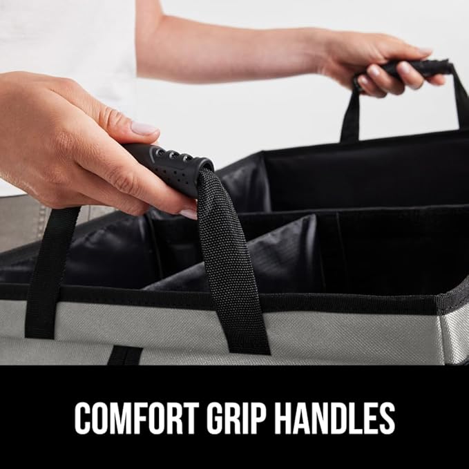 GORILLA GRIP Large Capacity Sturdy Trunk Storage Organizer, Slip and Water Resistant Collapsible Organization Container for Car Sedan or SUV, Multi Compartment Box Vehicle Accessories, Gray