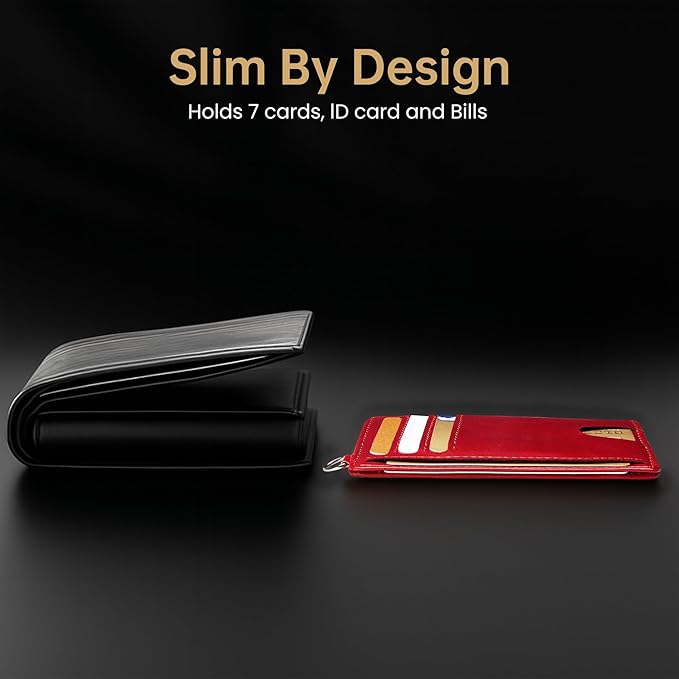 Mayski Slim Wallet, Credit Card Holder for Women, Minimalist Front Pocket RFID Blocking Card Cases, Small Wallet Women Men(Oiled Wax Cherry)
