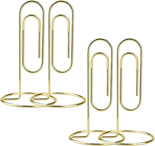 5.2 Inch Desktop Memo Holder, 4 Pack Jumbo Metal Desk Paper Clip Organizer for Office Table, Place Card, Bills, Photos, Table Numbers, Multi-Purpose Document Stand Accessory