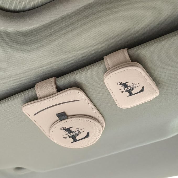 Customizable Sunglasses Visor Clip with Card Holder - Vegan Leather Magnetic Car Accessory, Universal Sun Visor Organizer for Men and Women Drivers