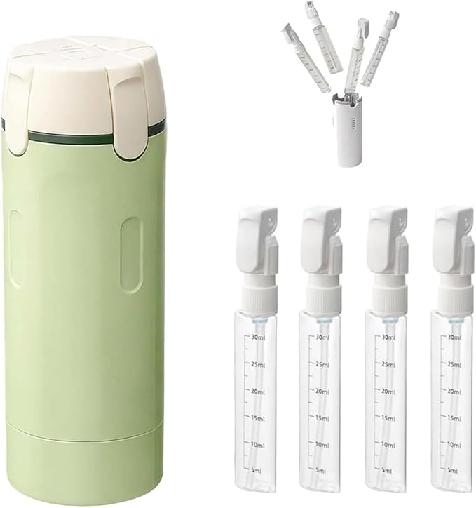2026 New 4-in-1 Travel Bottles Set, Portable Leakproof Containers for Shampoo, Lotion & Conditioner, Transparent Travel Toiletries Bottle Set with Measurement Scale & Label (Green)