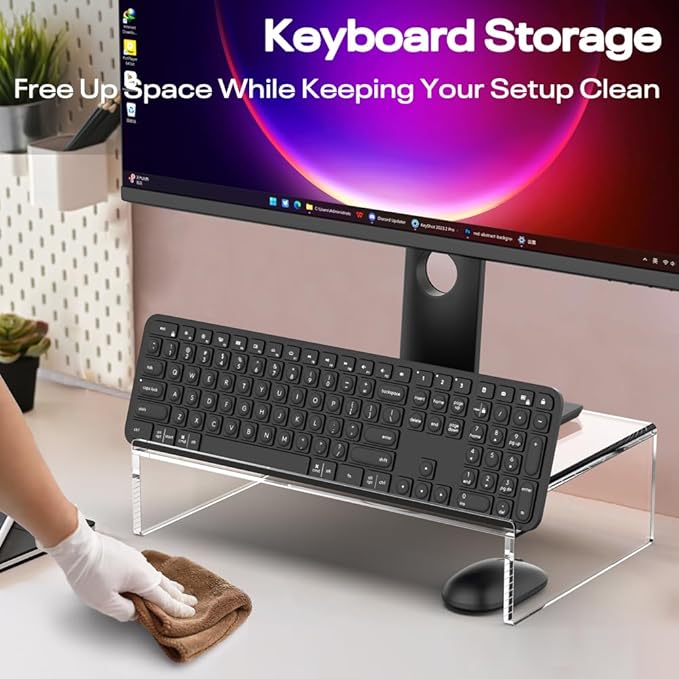 Crpich Clear Acrylic Monitor Stand Riser with Slot for Desk Accessories Organizer, Ergonomic Desktop Organizer for Computer, Laptop, Screen ??Sleek & Durable Design for Office or Home