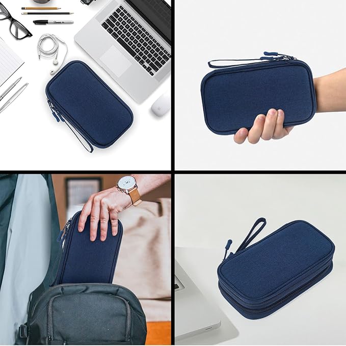 CAAORDKSO Electronic Organizer, Travel Cable Organizer Bag Pouch Electronic Accessories Carry Case Waterproof Electronic Bag for Cable, Cord, Charger, Phone, Power Bank, Earphone (Navy Blue, Medium)