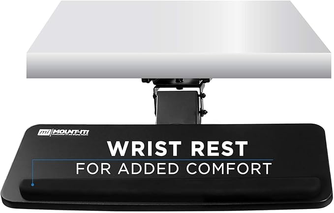 Mount-It! Under Desk Keyboard Tray, Slide-Out Keyboard Drawer with Height, Tilt and Swivel Adjustment, 25" x 10" Keyboard & Mouse Platform with Wrist Rest, Bolt-On Under Desk Mount