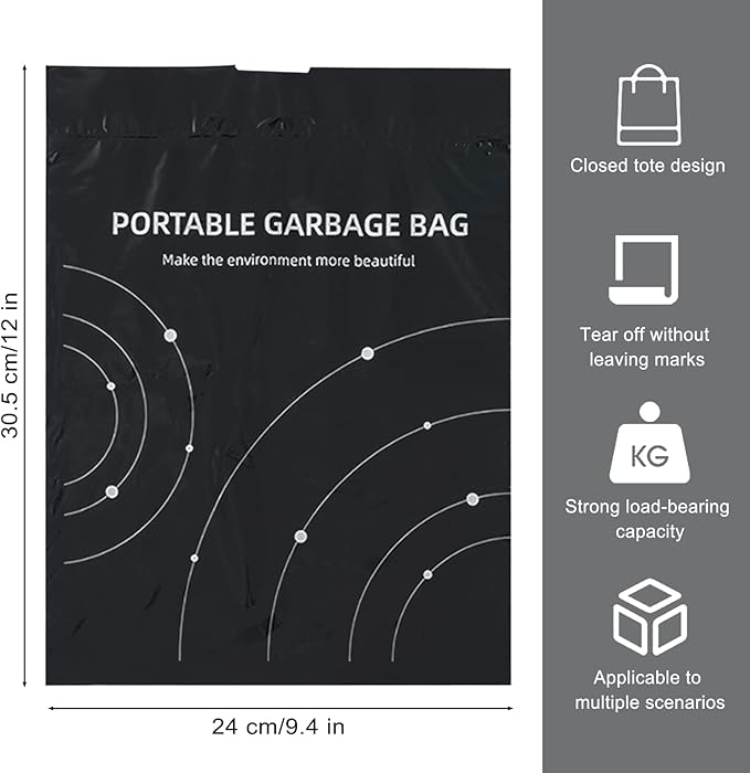 Disposable Trash Bags for Cars, Vomit Bags Pack of 100, Portable Drawstring, Paste Dual-Use Self Adhesive Cleaning Bags, Easy Stick on and Hanging, for Cars Kitchens Bedrooms Travel Office (Black)